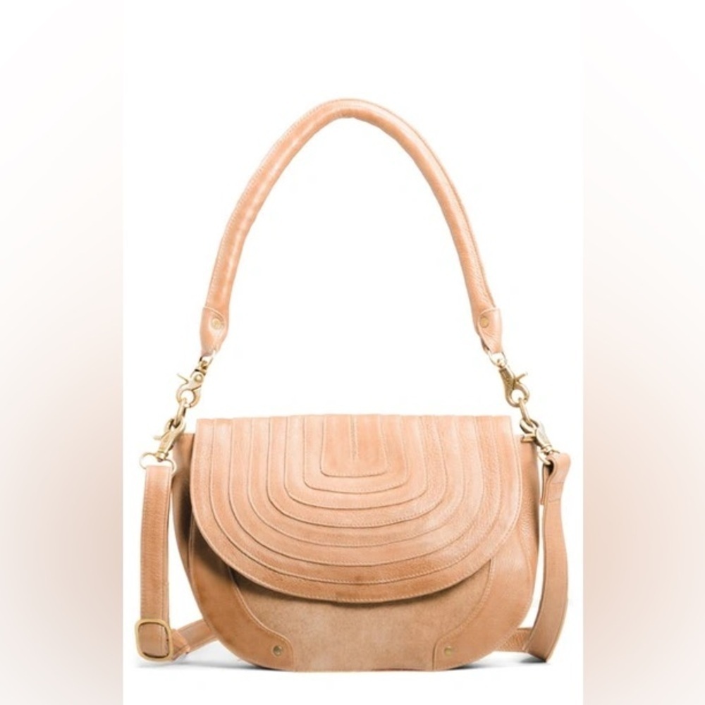 Anthropologie Day & Mood Harpa Leather & Suede Pleated Bag In Camel